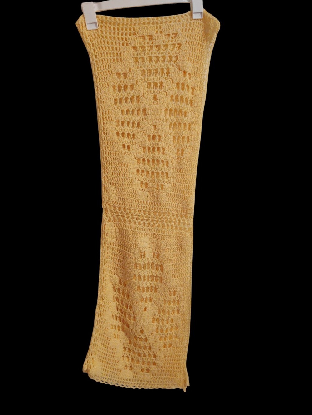 Yellow Crochet Knit Long Scarf/Shoulder Wrap 26"x80"